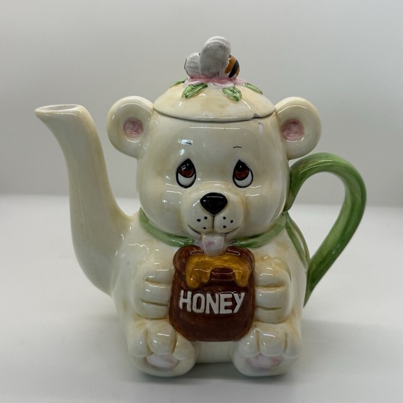 VTG JSNY 1975 Bear Honey Teapot Bee Lid Hand Painted Ceramic Part of Collection
